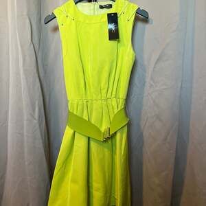 VJC Versace Jeans Couture Vintage Neon Green Belted A-Line Fit & Flare Dress